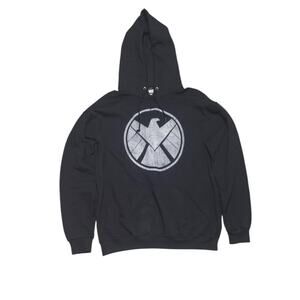 L Marvel S.H.I.E.L.D. Hoodie – Black Cracked Logo Pullover Kangaroo Pocket